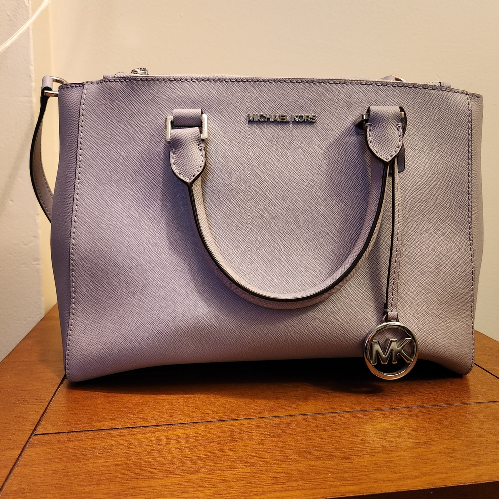 Michael Kors Purple Satchel with Structured Design and Silver Hardware